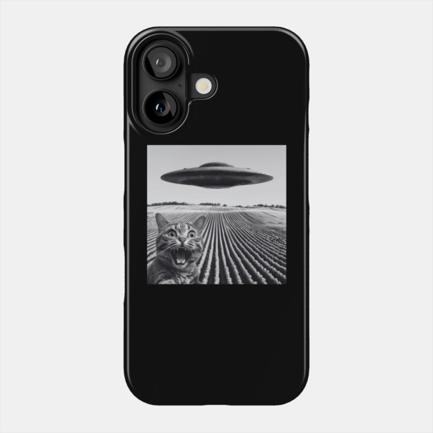 Cat Taking A Selfie With The UFO Phone Case by Creatifly Graphic Tees