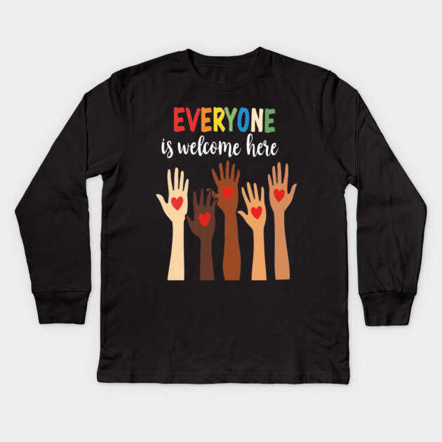 Everyone is welcome here Kids Long Sleeve T-Shirt by Silly Me Studio