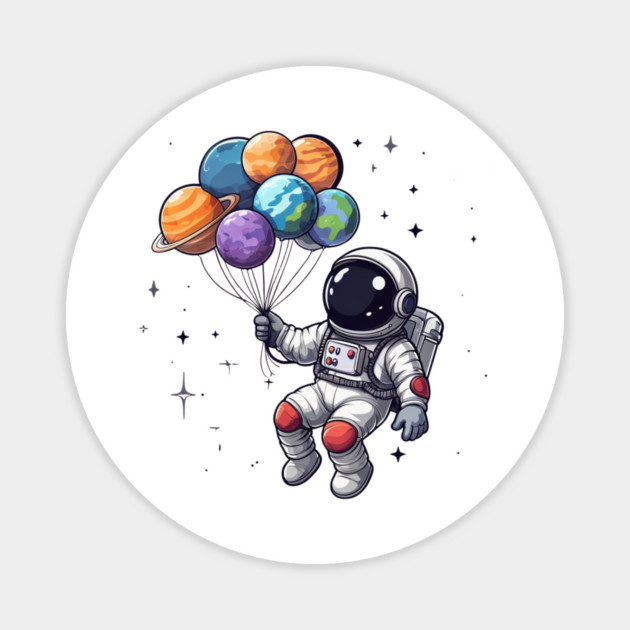 Astronaut Holding Planets Magnet by Creatifly Graphic Tees