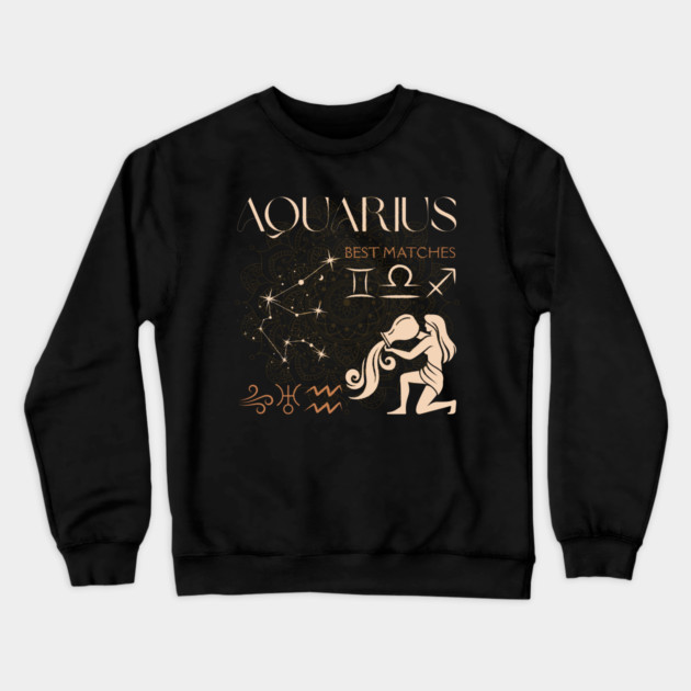 Aquarius Zodiac Compatibility Astrology Design Crewneck Sweatshirt by TuncGK