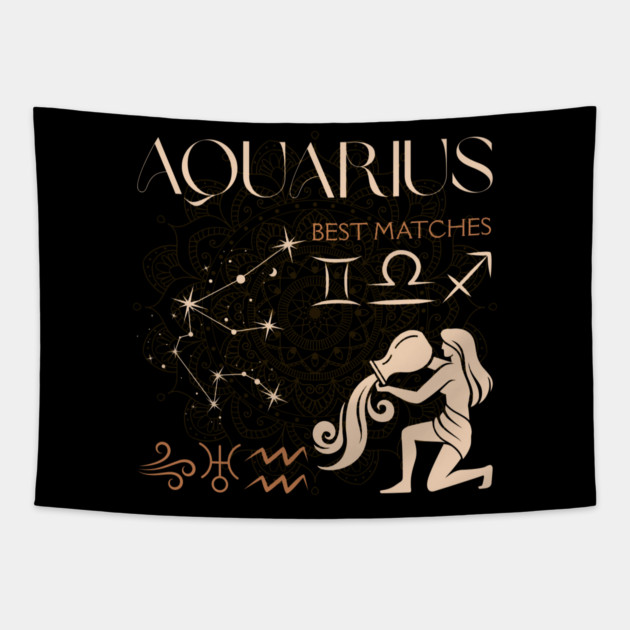 Aquarius Zodiac Compatibility Astrology Design Tapestry by TuncGK