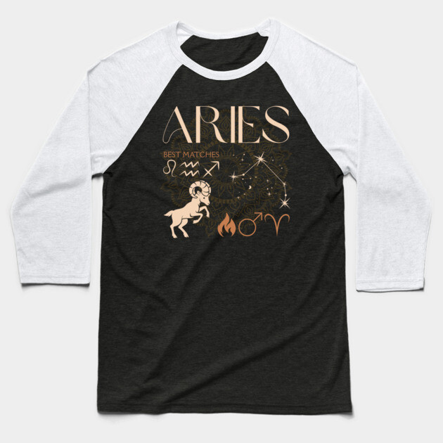 Aries Zodiac Sign Compatibility Astrology Design Baseball T-Shirt by TuncGK