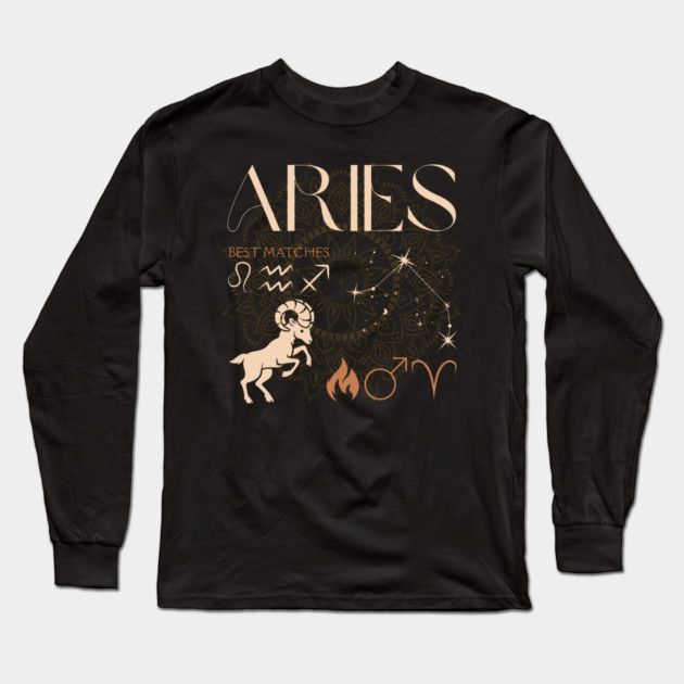 Aries Zodiac Sign Compatibility Astrology Design Long Sleeve T-Shirt by TuncGK