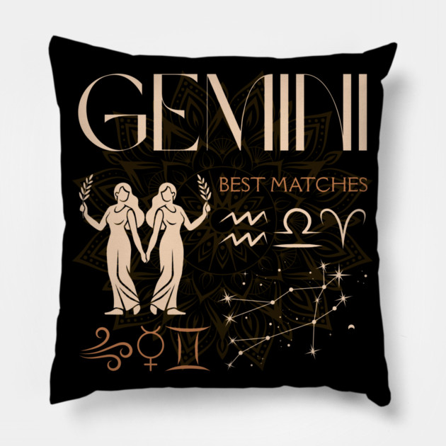Gemini Zodiac Compatibility Horoscope Star Sign Pillow by TuncGK