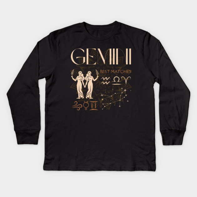 Gemini Zodiac Compatibility Horoscope Star Sign Kids Long Sleeve T-Shirt by TuncGK