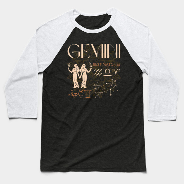 Gemini Zodiac Compatibility Horoscope Star Sign Baseball T-Shirt by TuncGK