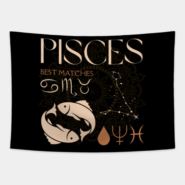 Pisces Horoscope Sign Celestial Zodiac Art Tapestry by TuncGK