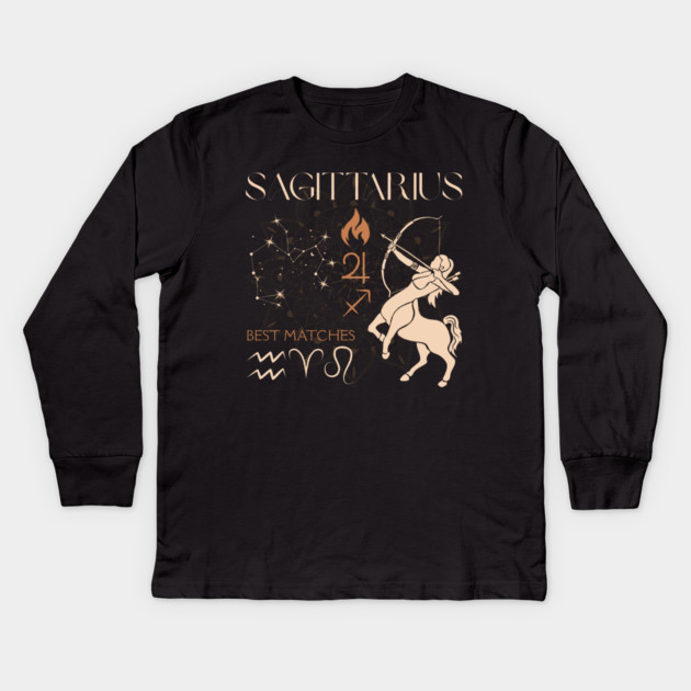 Sagittarius Zodiac Horoscope Fire Sign Design Kids Long Sleeve T-Shirt by TuncGK