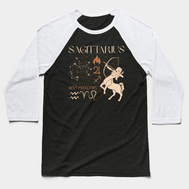 Sagittarius Zodiac Horoscope Fire Sign Design Baseball T-Shirt by TuncGK