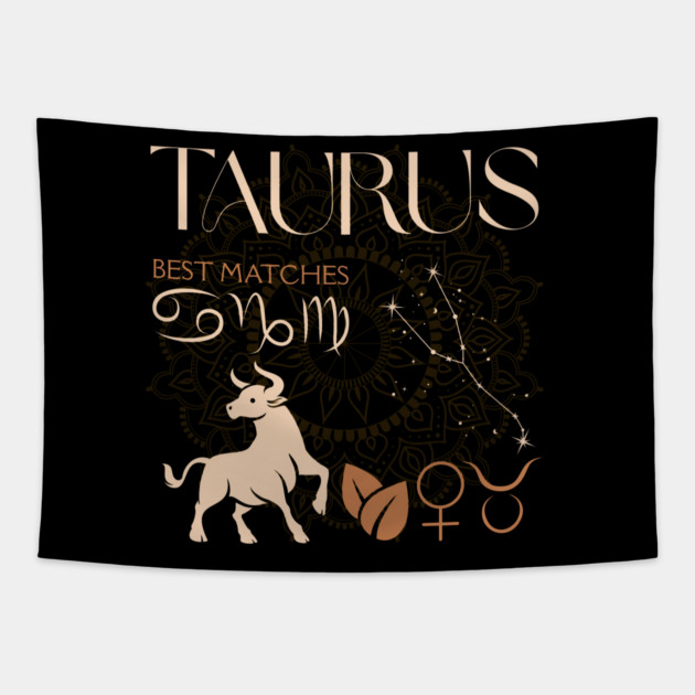 Taurus Horoscope Compatibility Celestial Zodiac Art Tapestry by TuncGK