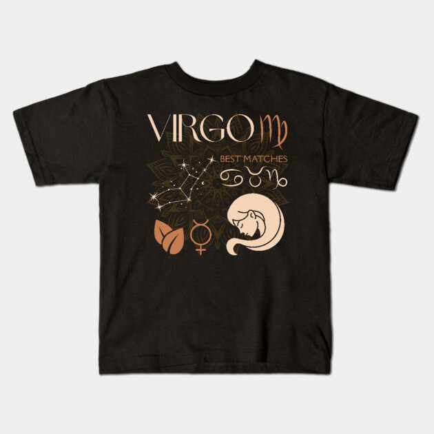 Virgo Zodiac Sign Compatibility Celestial Design Kids T-Shirt by TuncGK