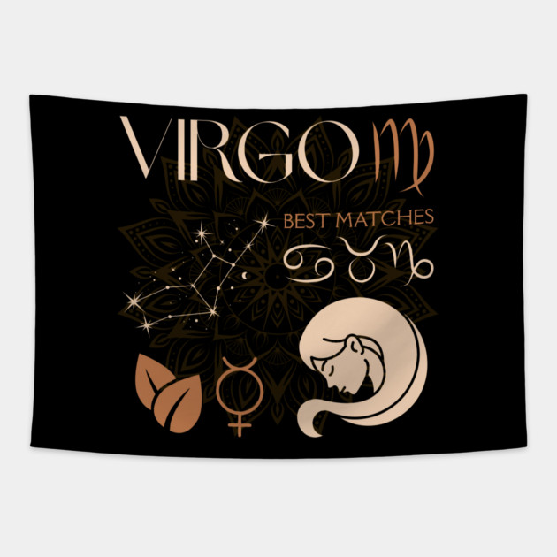 Virgo Zodiac Sign Compatibility Celestial Design Tapestry by TuncGK