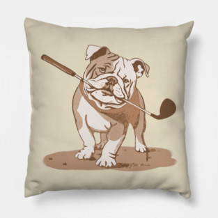 Vintage Style Bulldog Golfer with Putter Pillow