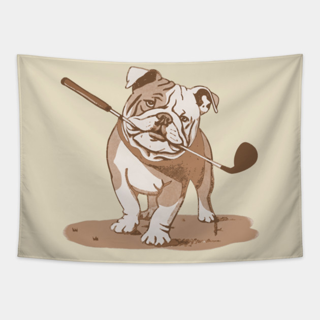 Vintage Style Bulldog Golfer with Putter Tapestry by DonWillisJrArt