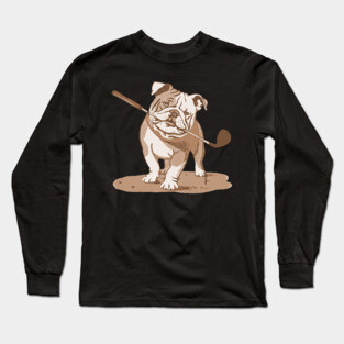 Vintage Style Bulldog Golfer with Putter Long Sleeve T-Shirt