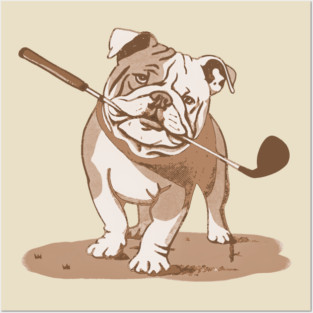 Vintage Style Bulldog Golfer with Putter Posters and Art