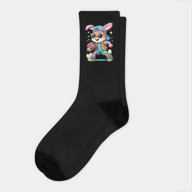 Easter Sport Happy Easter Bunny Playing American Football Kids Boys Socks by Creatifly Graphic Tees