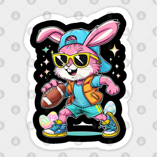 Easter Sport Happy Easter Bunny Playing American Football Kids Boys Sticker by Creatifly Graphic Tees