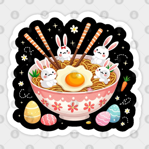 Easter Ramen Bunny Cute Anime Happy Easter Day Sticker by Creatifly Graphic Tees