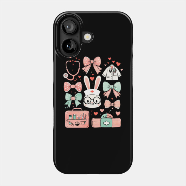 Easter Nurse Coquette Bunny Stethoscope Bow rabbit Nursing Phone Case by Creatifly Graphic Tees