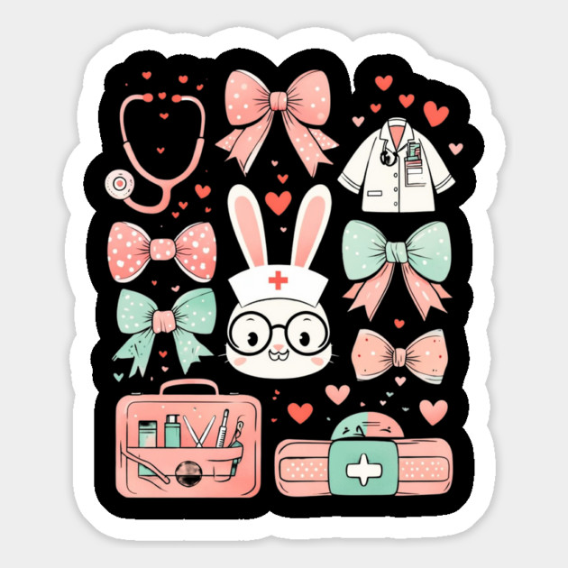 Easter Nurse Coquette Bunny Stethoscope Bow rabbit Nursing Magnet by Creatifly Graphic Tees