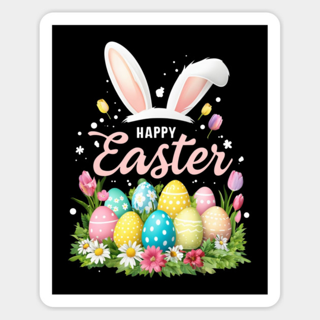 Happy Easter Bunny Spring Easter Egg Easter Magnet by Creatifly Graphic Tees