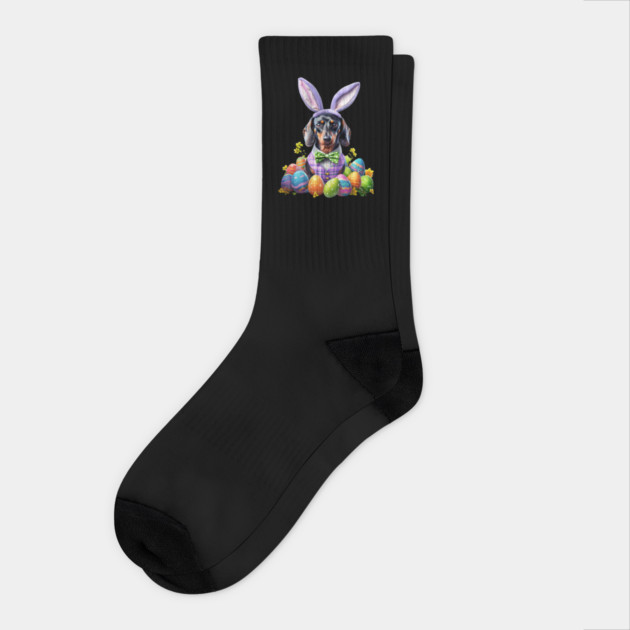Funny Easter Day Dachshund Bunny Costume Socks by Creatifly Graphic Tees