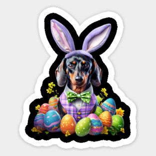 Funny Easter Day Dachshund Bunny Costume Sticker