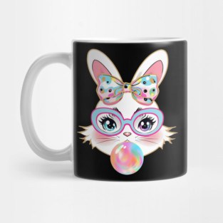Cute Bunny Rabbit Face Tie Dye Glasses Girl Happy Easter Day Mug