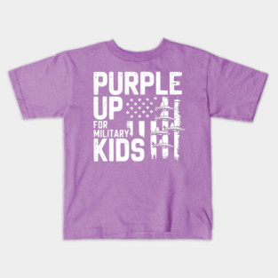 Purple Up For Military Kids Support Military Child Month Patriotic Flag Kids T-Shirt