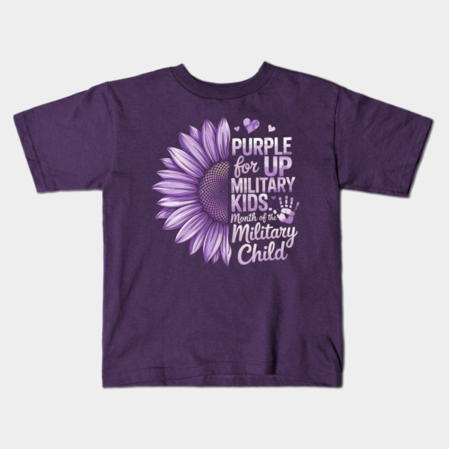 Sunflower Purple Up For Military Kids Military Child Month Floral Support Design Kids T-Shirt by ArtistTee ⭐⭐⭐⭐⭐