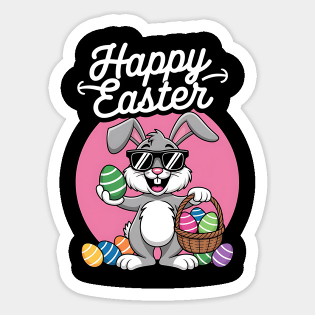 Happy Easter Bunny with Eggs Design Sticker by Designed By Marty