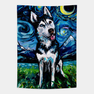 Happy Husky Night Tapestry