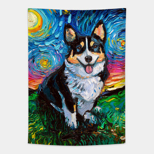 Tri Color Corgi Night Tapestry