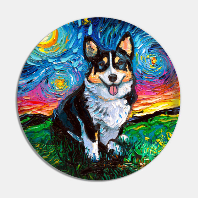 Tri Color Corgi Night Pin by sagittariusgallery
