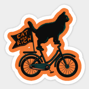 Eat The Rich Cat On A Bicycle Sticker