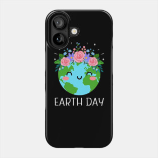 Happy Earth Day, Cute Earth With Floral Phone Case
