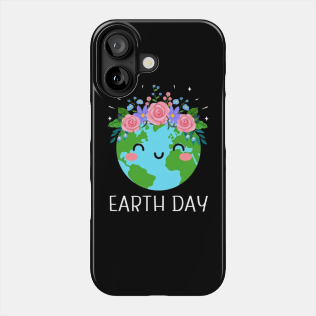 Happy Earth Day, Cute Earth With Floral Phone Case by Creatifly Graphic Tees