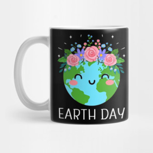 Happy Earth Day, Cute Earth With Floral Mug
