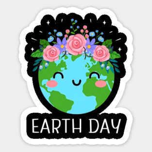 Happy Earth Day, Cute Earth With Floral Sticker