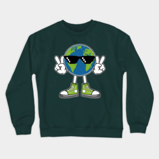 Funny Earth Day Planet Peace Hand Crewneck Sweatshirt