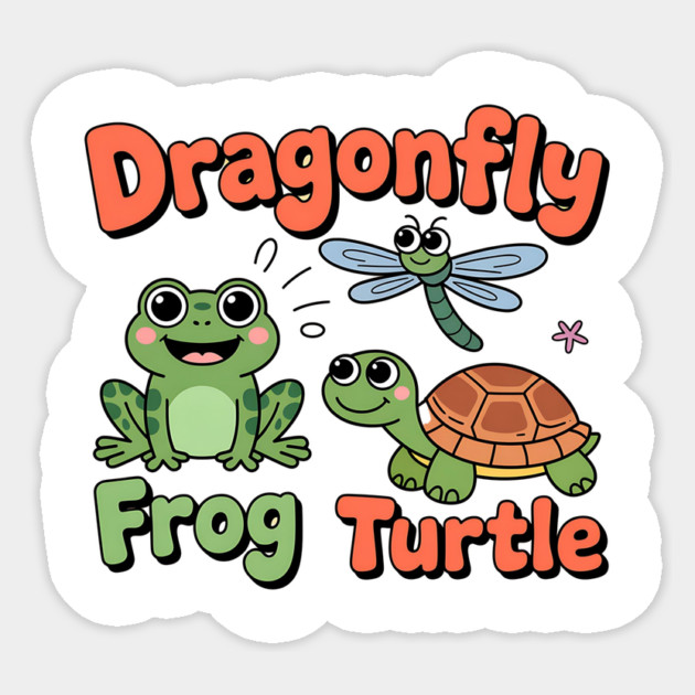Subtle Political Humor Frog Dragonfly Turtle – Funny Animal Cartoon Design Sticker by ArtistTee ⭐⭐⭐⭐⭐