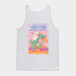 Epic Cat Riding Dinosaur Buckle Up Buttercup Tank Top