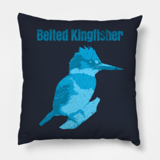 Belted Kingfisher – Bold Blue Bird Art Pillow