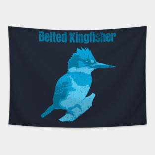 Belted Kingfisher – Bold Blue Bird Art Tapestry