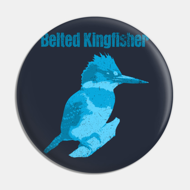 Belted Kingfisher – Bold Blue Bird Art Pin by DonWillisJrArt