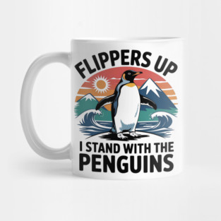 Retro Penguin Design, Flippers Up Stand With Penguins, Funny Animal Humor, Vintage Penguin Graphic, Support Wildlife, Stand with Penguins Mug