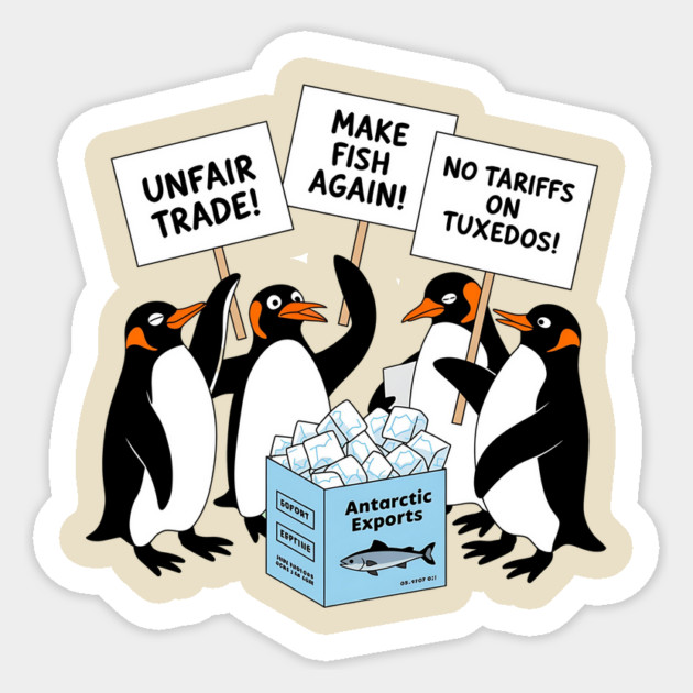 Funny Penguins Protest Against Tariffs-Sarcastic Penguin Graphic-Political Humor-Penguins Holding Signs-Animal Protest Design Sticker by ArtistTee ⭐⭐⭐⭐⭐