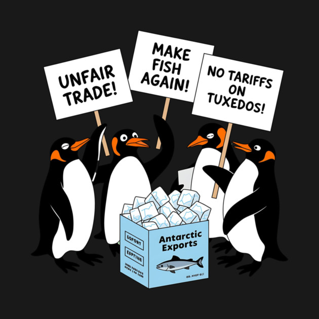 Funny Penguins Protest Against Tariffs-Sarcastic Penguin Graphic-Political Humor-Penguins Holding Signs-Animal Protest Design by ArtistTee ⭐⭐⭐⭐⭐