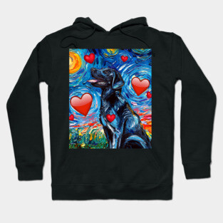 Black Labrador Night with hearts Hoodie